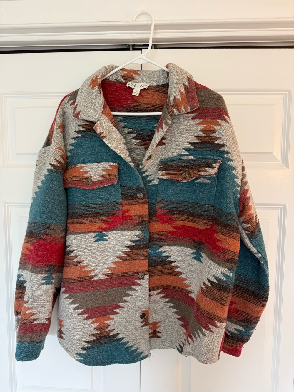 Multicolor Aztec-Pattern Button Front Women's Jacket